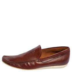 Pre Owned Roberto Cavalli Brown Leather Logo Embossed Slip On Loafers Size 41