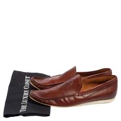 Pre Owned Roberto Cavalli Brown Leather Logo Embossed Slip On Loafers Size 41