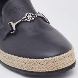 Pre Owned Roberto Cavalli Black Leather Logo Detail Slip On Espadrille Size 43