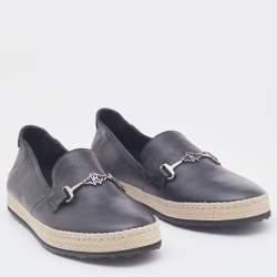 Pre Owned Roberto Cavalli Black Leather Logo Detail Slip On Espadrille Size 43