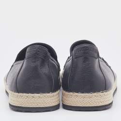 Pre Owned Roberto Cavalli Black Leather Logo Detail Slip On Espadrille Size 43