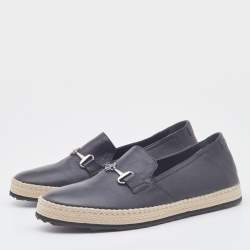 Pre Owned Roberto Cavalli Black Leather Logo Detail Slip On Espadrille Size 43