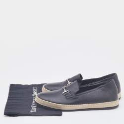 Pre Owned Roberto Cavalli Black Leather Logo Detail Slip On Espadrille Size 43