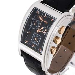 Pre Owned Roberto Cavalli Black Stainless Steel and Leather ESON R7251955035 Men's Wristwatch 30 mm