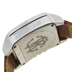 Pre Owned Roberto Cavalli White Two Tone Stainless Steel Crocodile Venom R7251692045 Men's Wristwatch 40 mm