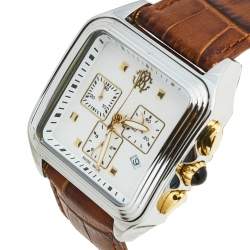 Pre Owned Roberto Cavalli White Two Tone Stainless Steel Crocodile Venom R7251692045 Men's Wristwatch 40 mm