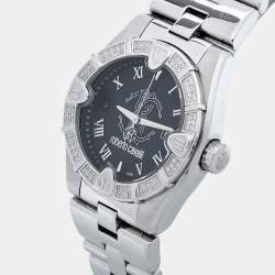Pre Owned Roberto Cavalli Black Stainless Steel Diamond Time R7253116525 Men's Wristwatch 41 mm