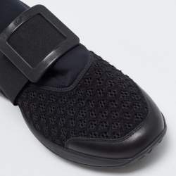 Pre Owned Roger Vivier Sneaky Viv Size 45 Black Leather and Neoprene Slip On Sneakers