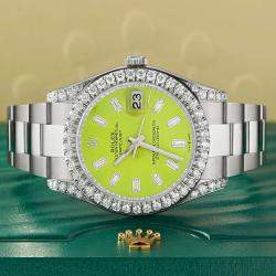 Rolex Custom Green 4.5ct Diamonds Stainless Steel Datejust II  Automatic Men's Wristwatch 41mm