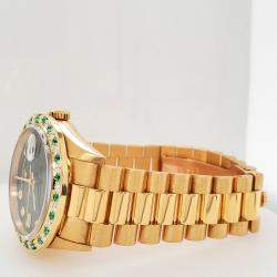 Rolex Custom Green  Diamonds 18K Yellow Gold Emeralds President Day-Date 18238 Automatic Men's Wristwatch 36mm