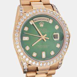 Rolex Custom Green  Diamonds 18k Yellow Gold President Day-Date   Automatic Men's Wristwatch 36mm