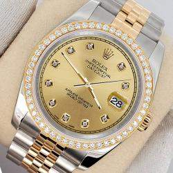 Rolex Custom Champagne 1.1ct Diamonds 18K Yellow Gold Stainless Steel Datejust  Automatic Men's Wristwatch 36mm