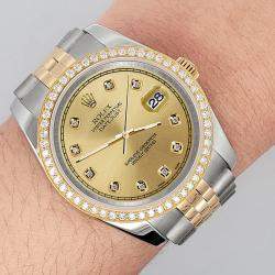 Rolex Custom Champagne 1.1ct Diamonds 18K Yellow Gold Stainless Steel Datejust  Automatic Men's Wristwatch 36mm
