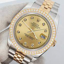 Rolex Custom Champagne 1.1ct Diamonds 18K Yellow Gold Stainless Steel Datejust  Automatic Men's Wristwatch 36mm