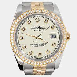 Rolex Custom Satin Linen 1.1ct Diamonds 18K Yellow Gold Stainless Steel Datejust  Automatic Men's Wristwatch 36mm