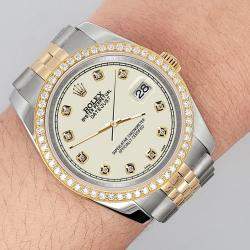 Rolex Custom Satin Linen 1.1ct Diamonds 18K Yellow Gold Stainless Steel Datejust  Automatic Men's Wristwatch 36mm