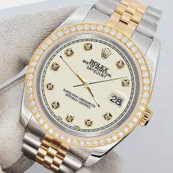Rolex Custom Satin Linen 1.1ct Diamonds 18K Yellow Gold Stainless Steel Datejust  Automatic Men's Wristwatch 36mm