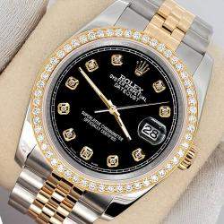 Rolex Custom Black 1.1ct Diamonds 18K Yellow Gold Stainless Steel Datejust  Automatic Men's Wristwatch 36mm
