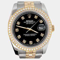 Rolex Custom Black 1.1ct Diamonds 18K Yellow Gold Stainless Steel Datejust  Automatic Men's Wristwatch 36mm