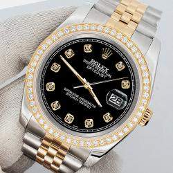 Rolex Custom Black 1.1ct Diamonds 18K Yellow Gold Stainless Steel Datejust  Automatic Men's Wristwatch 36mm