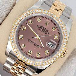 Rolex Custom Salmon 1.1ct Diamonds 18K Yellow Gold Stainless Steel Datejust  Automatic Men's Wristwatch 36mm