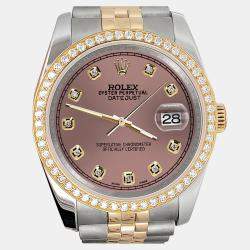 Rolex Custom Salmon 1.1ct Diamonds 18K Yellow Gold Stainless Steel Datejust  Automatic Men's Wristwatch 36mm