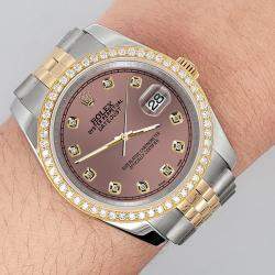Rolex Custom Salmon 1.1ct Diamonds 18K Yellow Gold Stainless Steel Datejust  Automatic Men's Wristwatch 36mm