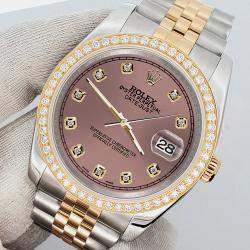 Rolex Custom Salmon 1.1ct Diamonds 18K Yellow Gold Stainless Steel Datejust  Automatic Men's Wristwatch 36mm