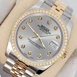 Rolex Custom Silver 1.1ct Diamonds 18K Yellow Gold Stainless Steel Datejust  Automatic Men's Wristwatch 36mm