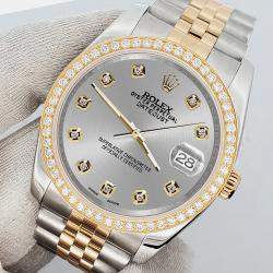 Rolex Custom Silver 1.1ct Diamonds 18K Yellow Gold Stainless Steel Datejust  Automatic Men's Wristwatch 36mm