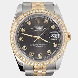 Rolex Custom Rhodium Gray 1.1ct Diamonds 18K Yellow Gold Stainless Steel Datejust  Automatic Men's Wristwatch 36mm