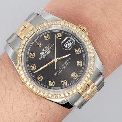 Rolex Custom Rhodium Gray 1.1ct Diamonds 18K Yellow Gold Stainless Steel Datejust  Automatic Men's Wristwatch 36mm
