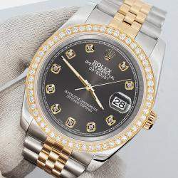 Rolex Custom Rhodium Gray 1.1ct Diamonds 18K Yellow Gold Stainless Steel Datejust  Automatic Men's Wristwatch 36mm