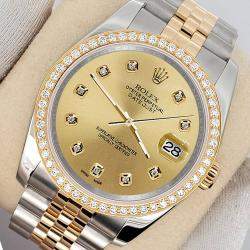 Rolex Custom Champagne 1.1ct Diamonds 18K Yellow Gold Stainless Steel Datejust  Automatic Men's Wristwatch 36mm