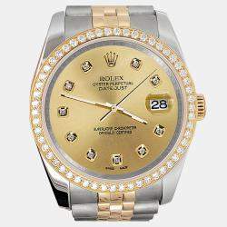Rolex Custom Champagne 1.1ct Diamonds 18K Yellow Gold Stainless Steel Datejust  Automatic Men's Wristwatch 36mm