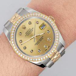 Rolex Custom Champagne 1.1ct Diamonds 18K Yellow Gold Stainless Steel Datejust  Automatic Men's Wristwatch 36mm