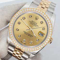 Rolex Custom Champagne 1.1ct Diamonds 18K Yellow Gold Stainless Steel Datejust  Automatic Men's Wristwatch 36mm