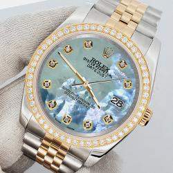 Rolex Custom Tahitian Blue 1.1ct Diamonds 18K Yellow Gold Stainless Steel Datejust  Automatic Men's Wristwatch 36mm