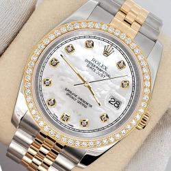 Rolex Custom White 1.1ct Diamonds 18K Yellow Gold Stainless Steel Datejust  Automatic Men's Wristwatch 36mm