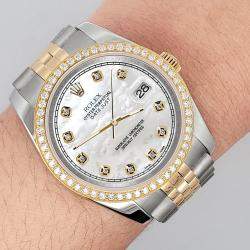 Rolex Custom White 1.1ct Diamonds 18K Yellow Gold Stainless Steel Datejust  Automatic Men's Wristwatch 36mm