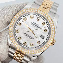 Rolex Custom White 1.1ct Diamonds 18K Yellow Gold Stainless Steel Datejust  Automatic Men's Wristwatch 36mm