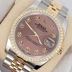 Rolex Custom Salmon 1.1ct Diamonds 18K Yellow Gold Stainless Steel Datejust  Automatic Men's Wristwatch 36mm