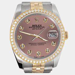 Rolex Custom Salmon 1.1ct Diamonds 18K Yellow Gold Stainless Steel Datejust  Automatic Men's Wristwatch 36mm
