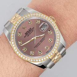Rolex Custom Salmon 1.1ct Diamonds 18K Yellow Gold Stainless Steel Datejust  Automatic Men's Wristwatch 36mm
