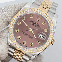 Rolex Custom Salmon 1.1ct Diamonds 18K Yellow Gold Stainless Steel Datejust  Automatic Men's Wristwatch 36mm