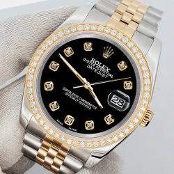 Rolex Custom Black 1.1ct Diamonds 18K Yellow Gold Stainless Steel Datejust  Automatic Men's Wristwatch 36mm