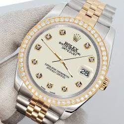 Rolex Custom Satin Linen 1.1ct Diamonds 18K Yellow Gold Stainless Steel Datejust  Automatic Men's Wristwatch 36mm
