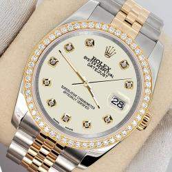 Rolex Custom Satin Linen 1.1ct Diamonds 18K Yellow Gold Stainless Steel Datejust  Automatic Men's Wristwatch 36mm