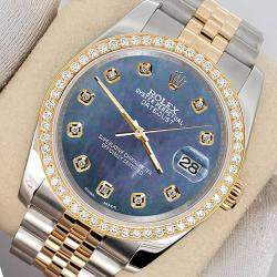 Rolex Custom Black 1.1ct Diamonds 18K Yellow Gold Stainless Steel Datejust  Automatic Men's Wristwatch 36mm