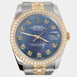 Rolex Custom Black 1.1ct Diamonds 18K Yellow Gold Stainless Steel Datejust  Automatic Men's Wristwatch 36mm